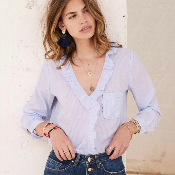 Sezane Tops - Sezane Capucine Blouse in Light Blue Stripe Size 2/EU 32 NWT